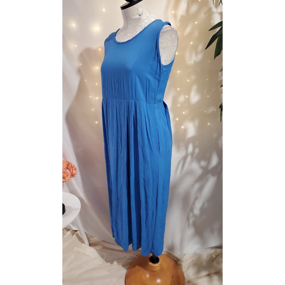 Vtg 90s Jams World Crinkle Sleeveless Midi Dress Womens Size M Blue Lightweight - Picture 5 of 15